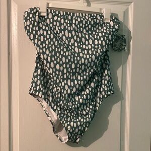 Stylish green and White One-Piece Swimsuit
